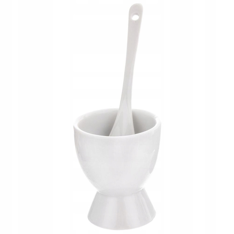 PODSTAWKI NA JAJKO Z ŁYŻECZKAMI PORCELANOWE BIAŁE 2 SZTUKI ZESTAW