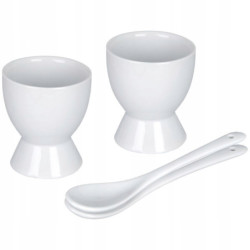 PODSTAWKI NA JAJKO Z ŁYŻECZKAMI PORCELANOWE BIAŁE 2 SZTUKI ZESTAW