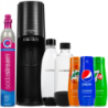 Saturator SodaStream Terra Black jedna butelka + Butelka SodaStream Czarna (dek) + pepsi + mirinda + 7up