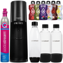 Saturator SodaStream Terra Black jedna butelka + 2x Butelka SodaStream Czarna (dek) + bolero