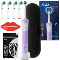 Oral-B Vitality Pro D103 Lilac Violet + końcówki zamienne + etui czarne + wykałączki + usta