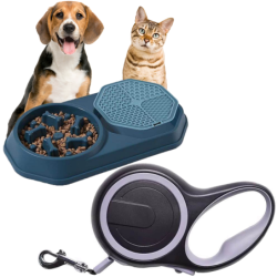 Automatyczna smycz dla psa + Miska dla zwierząt 2w1