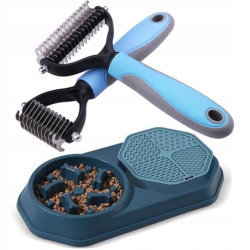 Zgrzebło dla psa + miska dla zwierząt 2w1