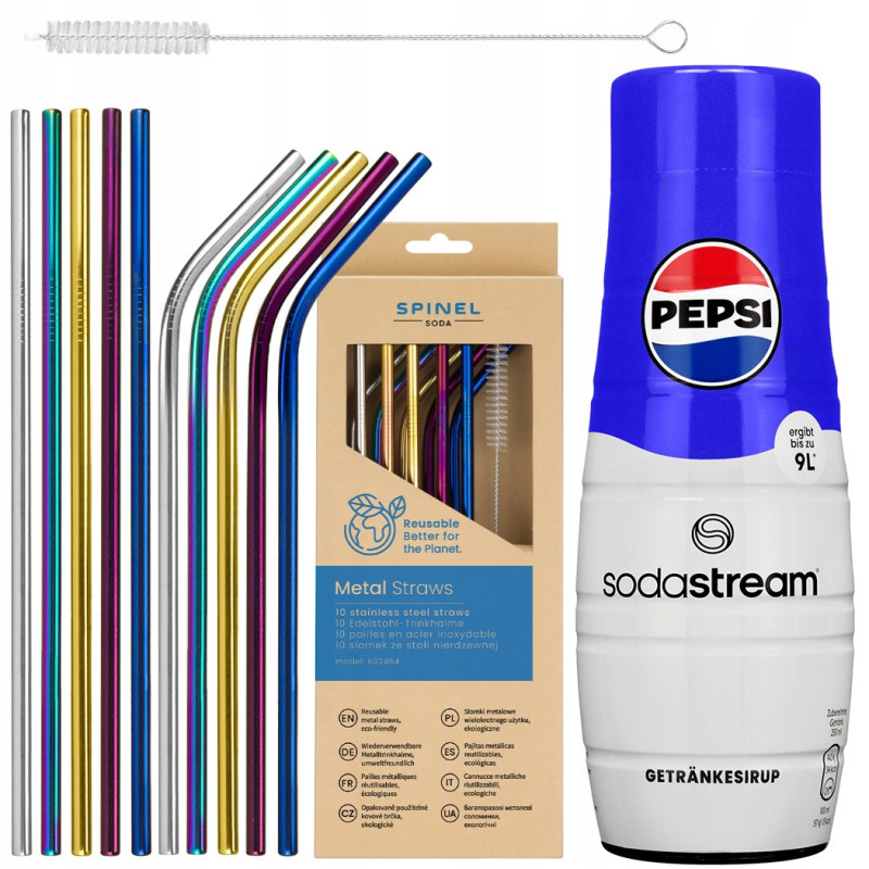 Syrop do SodaStream Pepsi + Metalowe słomki SpinelSoda x10