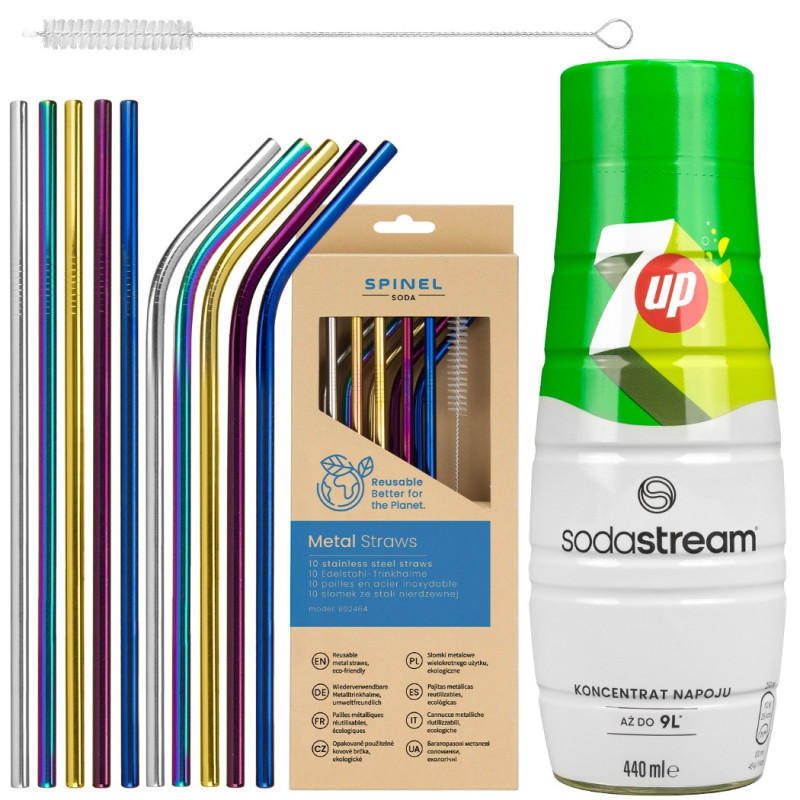 Syrop do SodaStream 7up + Metalowe słomki SpinelSoda x10