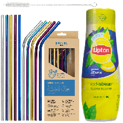 Syrop do SodaStream Lipton Ice Tea Cytryna 440 ml + Metalowe słomki SpinelSoda x10