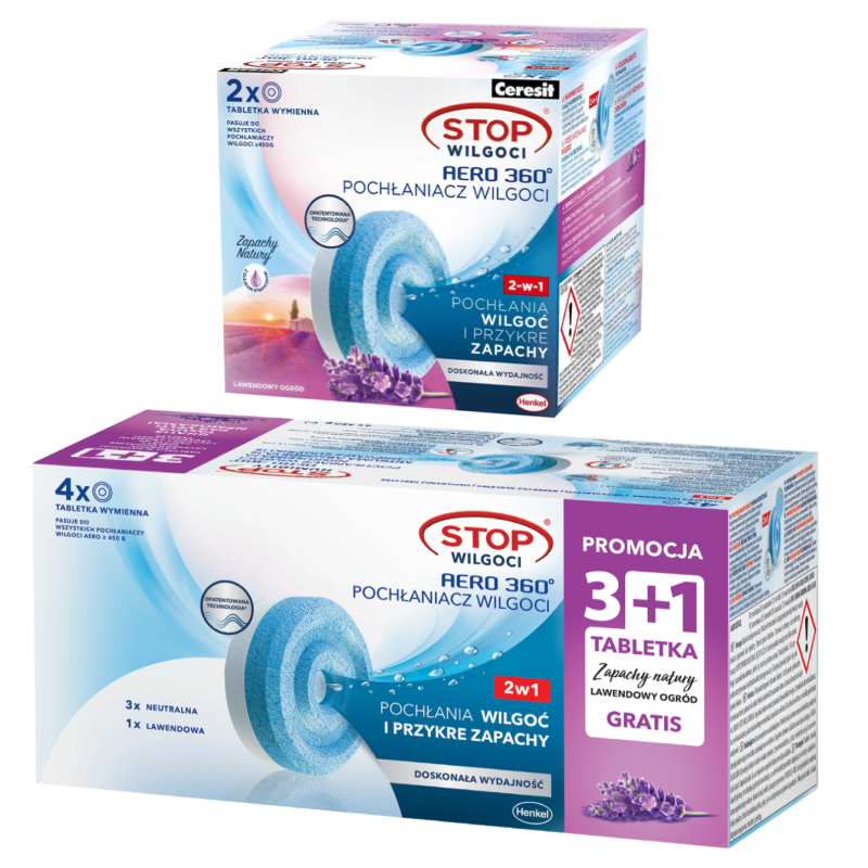 4x tabletka pochłaniacz Ceresit 450g 1xlawenda 3x zwykła + 2x tabletka pochłaniacz Ceresit 450g lawenda