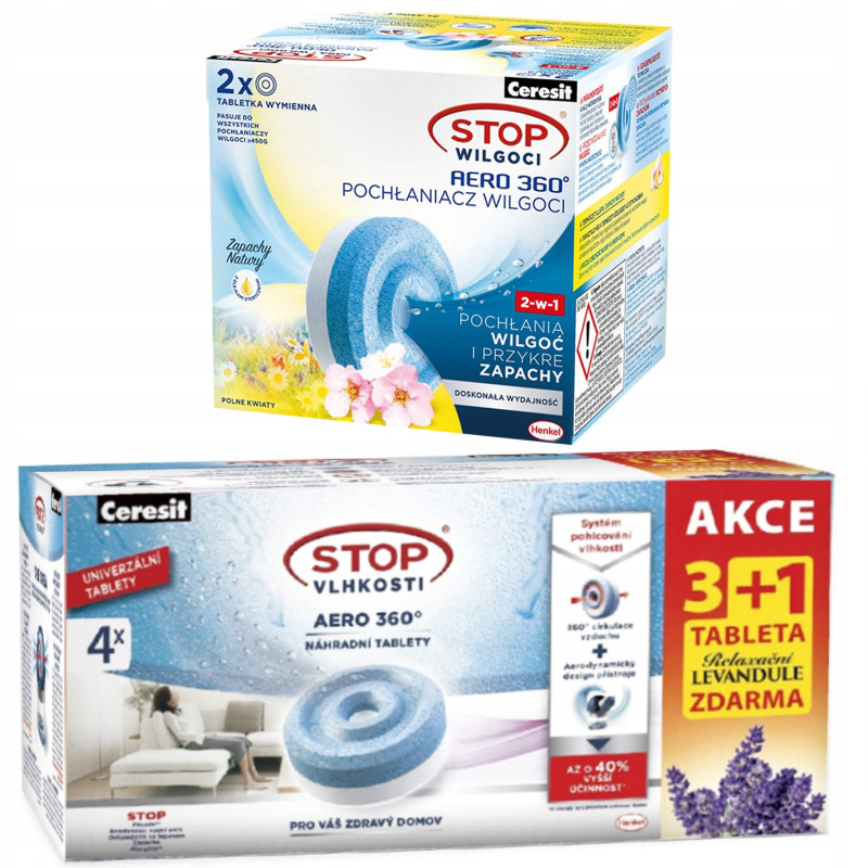 4x tabletka pochłaniacz Ceresit 450g 1xlawenda 3x zwykła + 2x tabletka pochłaniacz Ceresit 450g polne kwiaty