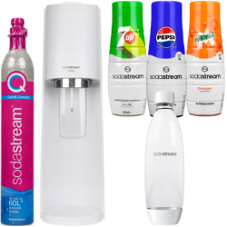 Saturator SodaStream Terra White + jedna butelka + 3x Syrop do Sodastream Pepsi, Mirinda, 7UP