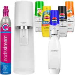 Saturator SodaStream Terra White + jedna butelka + 5x Syrop Pepsi, Pepsi MAX, Mirinda, 7UP, Lipton Brzoskwinia zero