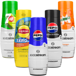 Saturator SodaStream Terra White + jedna butelka + 5x Syrop Pepsi, Pepsi MAX, Mirinda, 7UP, Lipton Brzoskwinia zero