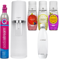 Saturator SodaStream Terra White + jedna butelka + Syrop Red Berries Zero 440ml + Elderflower Zero 440ml + Passionfruit Zero 440