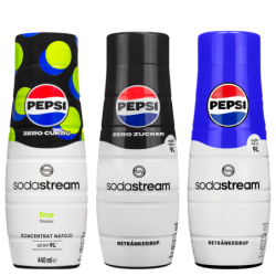 Saturator SodaStream Terra Black + 3 butelki + 3 syropy Pepsi, Pepsi MAX, Pepsi MAX Limonka