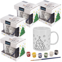 4x Kubek do malowania z farbkami 350ml Choinka