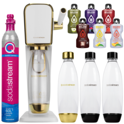 Saturator SodaStream Art White/Gold jedna butelka + Butelki SodaStream 1L Fuse Dwupak Czarne + bolero