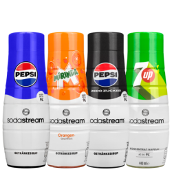 Saturator SodaStream Terra Black + 2 butelki + 4 syropy (Pepsi, Pepsi Max, 7up, Mirinda) + smycz Spinel