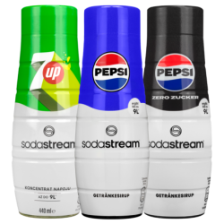 Saturator SodaStream Terra Black + 2 butelki + Syrop do Sodastream Pepsi, Pepsi Zero, 7UP +  Nabój CO2 SodaStream do Saturatora 