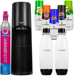 Saturator SodaStream Terra Black + 2 butelki + 5x Syrop SodaStream Pepsi, Pepsi MAX, 7UP ZERO , 7UP, Schwip Schwap zero