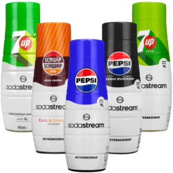 Saturator SodaStream Terra Black + 2 butelki + 5x Syrop SodaStream Pepsi, Pepsi MAX, 7UP ZERO , 7UP, Schwip Schwap zero