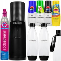 Saturator SodaStream Terra Black + 2 butelki + 4 syropy (Pepsi, Pepsi Max, 7up, Lipton) + smycz Spinel