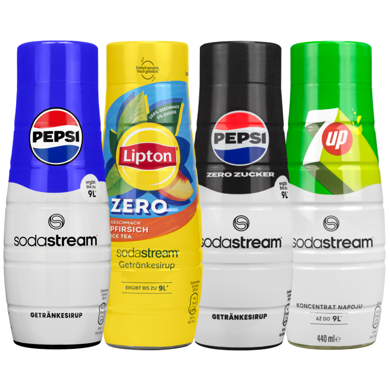 Saturator SodaStream Terra Black + 2 butelki + 4 syropy (Pepsi, Pepsi Max, 7up, Lipton Brzoskwinia ZERO) + smycz Spinel