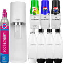 Saturator SodaStream Terra Biały jedna butelka + Butelki SodaStream 3x Czarna 1L Fuse + Syrop do Sodastream Pepsi, Pepsi max, 7U
