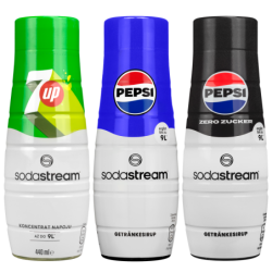 Saturator SodaStream Terra Biały jedna butelka + Butelki SodaStream 3x Czarna 1L Fuse + Syrop do Sodastream Pepsi, Pepsi max, 7U