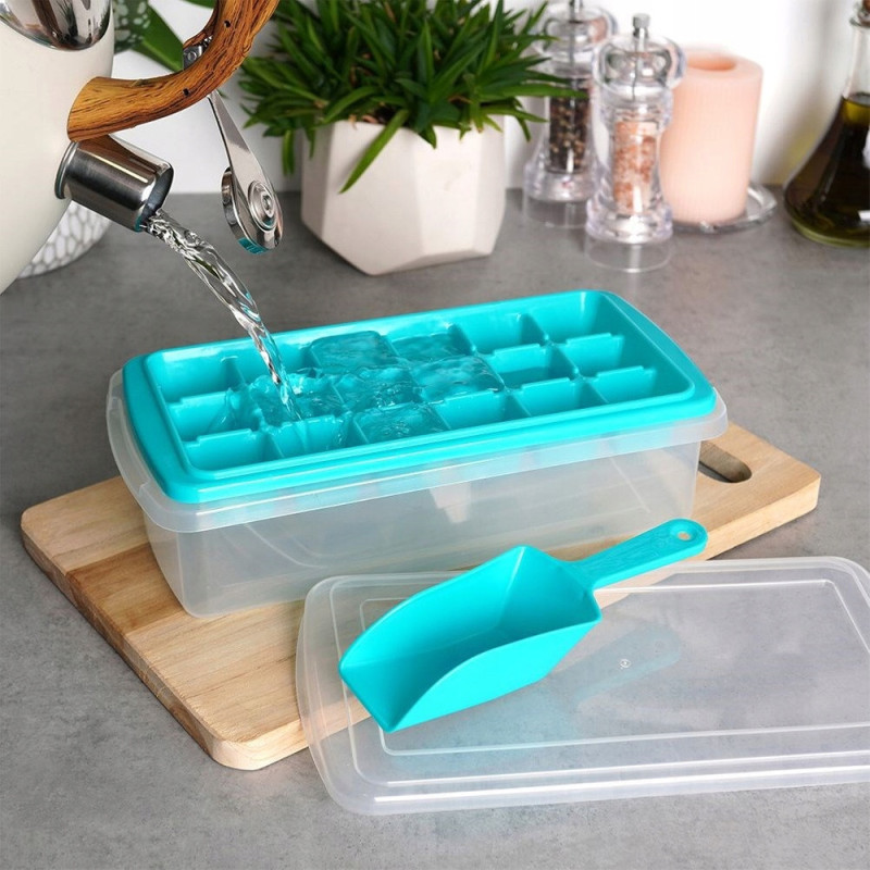 Forma do kostek lodu z przykrywką i pojemnikiem 27,5x13,5cm