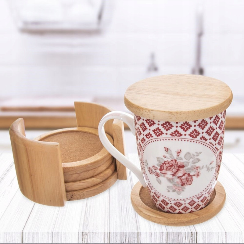 Podstawki pod kubek 6szt + stojak