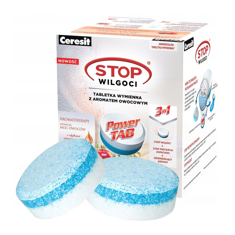 4x tabletka pochłaniacz Ceresit 300g owoc + Urządzenie Ceresit Pochłaniacz Pearl Małe białe 10m2