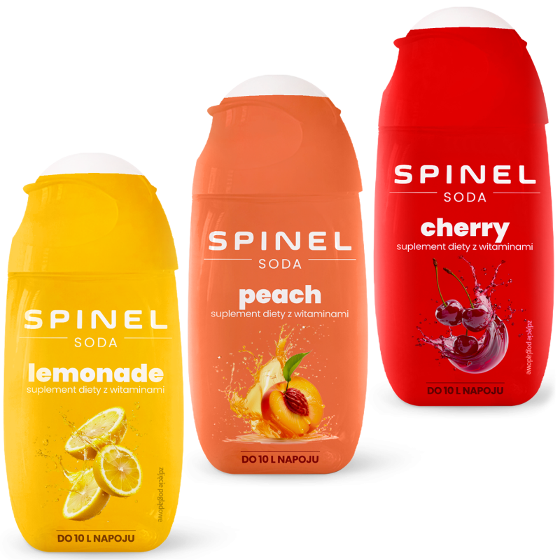 3x Syrop SPINEL SODA WITH VITAMINS 65ml - PEACH, LEMONADE, CHERRY