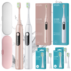 Szczoteczka SpinelCare SmileOn White + Szczoteczka SpinelCare SmileOn Pink + 4 końcówki + 2 etui