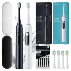 Szczoteczka SpinelCare SmileOn White + PRO Black + 4 końcówki białe + 2 etui