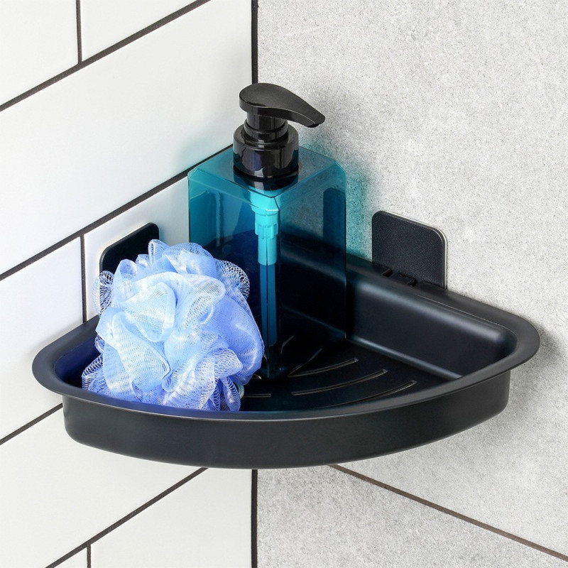 Półka pod prysznic czarna narożna 28x22x8cm