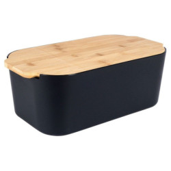 Chlebak z deską bambusową czarny 33x18,5x12cm