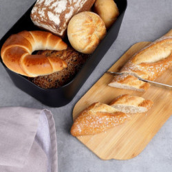 Chlebak z deską bambusową czarny 33x18,5x12cm