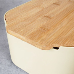 Chlebak z deską bambusową kremowy 33x18,5x12cm