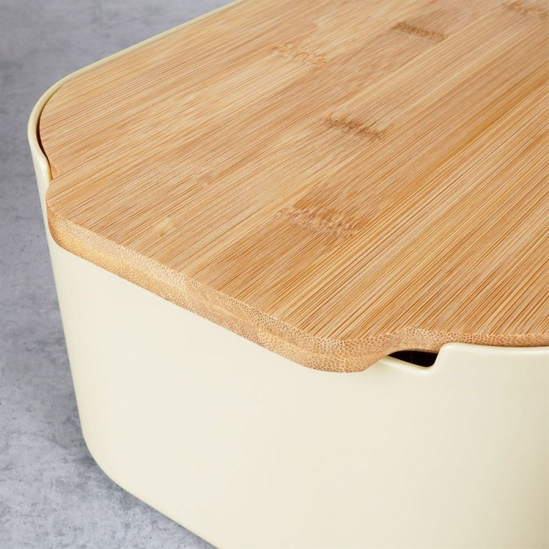 Chlebak z deską bambusową kremowy 33x18,5x12cm