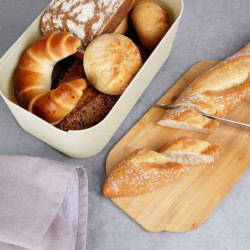 Chlebak z deską bambusową kremowy 33x18,5x12cm