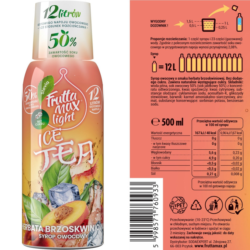 Syrop FruttaMax ICE TEA BRZOSKWINIA LIGHT 500ml