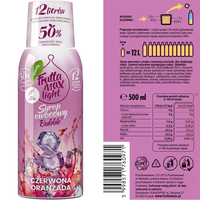 Syrop FruttaMax ORANŻADA CZERWONA LIGHT 500ml