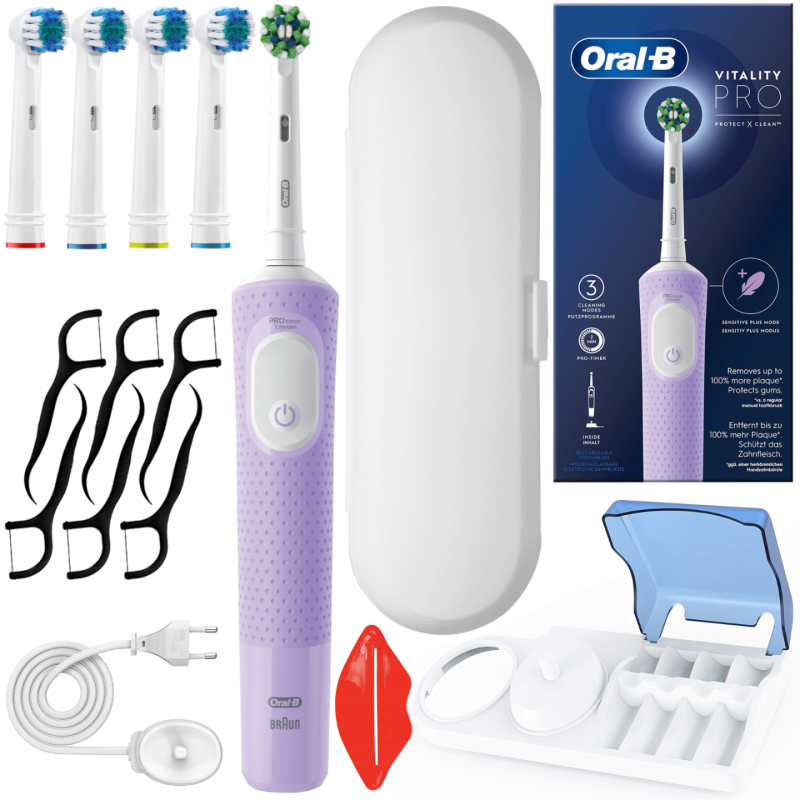 Oral-B Vitality Pro D103 Lilac + 4 końcówki precision białe + etui białe + podstawka