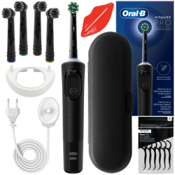 Oral-B Vitality Pro D103 Czarna + 4 końcówki precision czarne + etui czarne + podstawka pojedyncza