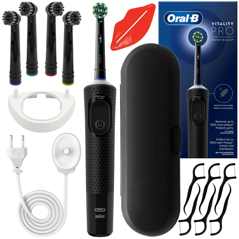 Oral-B Vitality Pro D103 Czarna + 4 końcówki precision czarne + etui czarne + podstawka pojedyncza