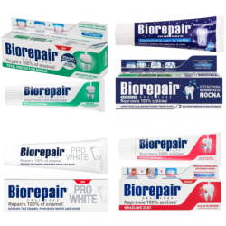 Biorepair 4×75 ml — kompletny zestaw pasty do zębów:  Pełna Ochrona, Wrażliwe Zęby , Pro White Wybielająca, Nocna