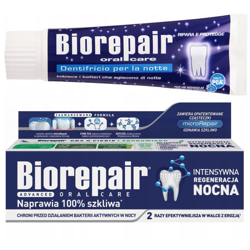 Biorepair 4×75 ml — kompletny zestaw pasty do zębów:  Pełna Ochrona, Wrażliwe Zęby , Pro White Wybielająca, Nocna