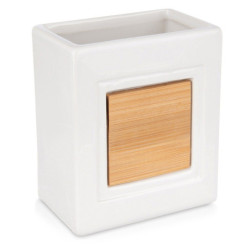 Kubek łazienkowy dolomitowy drewniany biały