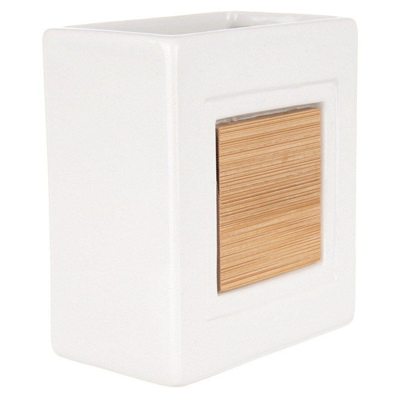 Kubek łazienkowy dolomitowy drewniany biały