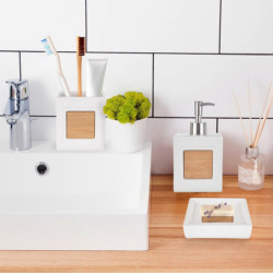 Kubek łazienkowy dolomitowy drewniany biały