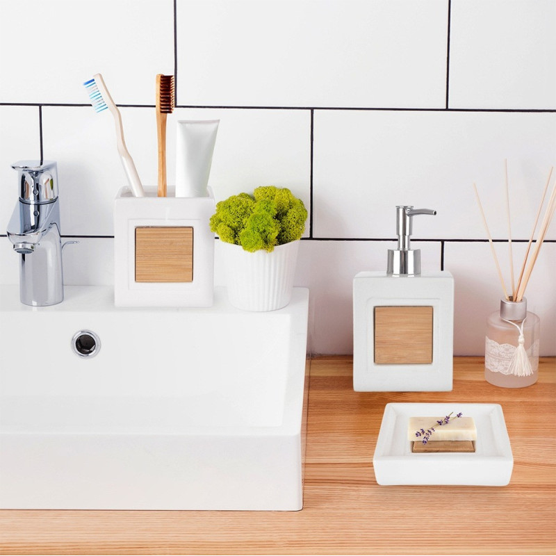 Kubek łazienkowy dolomitowy drewniany biały